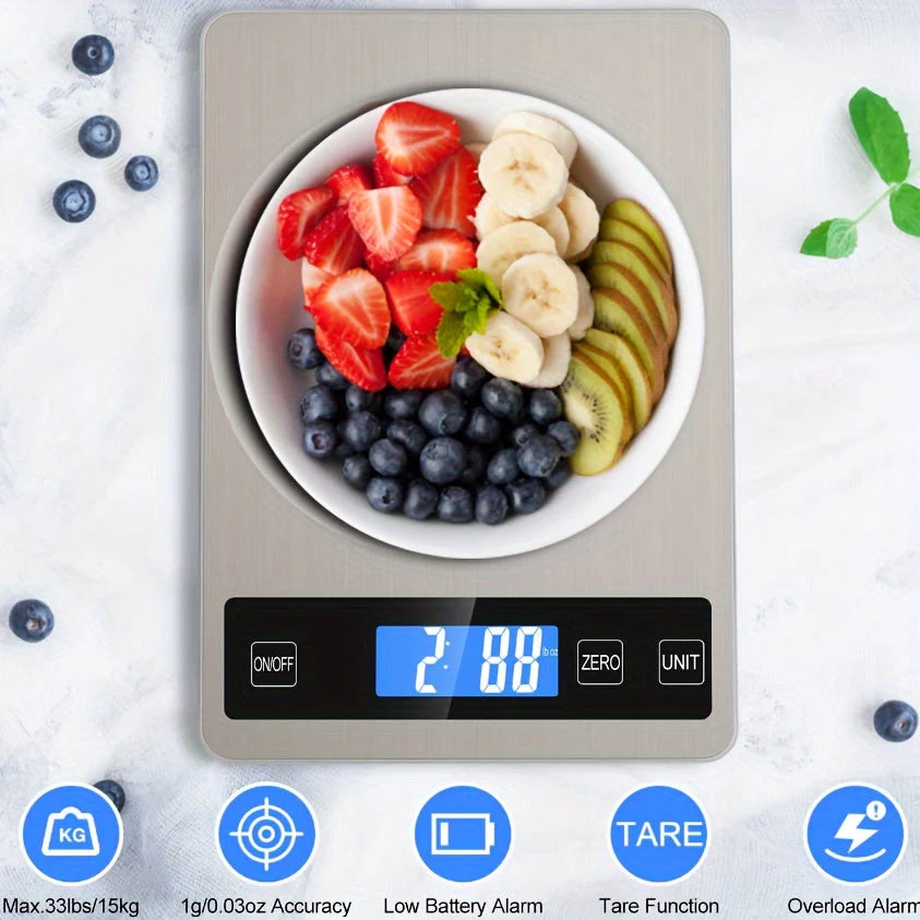 Kitchen Scale 15kg USB Rechargeable 1g Precision