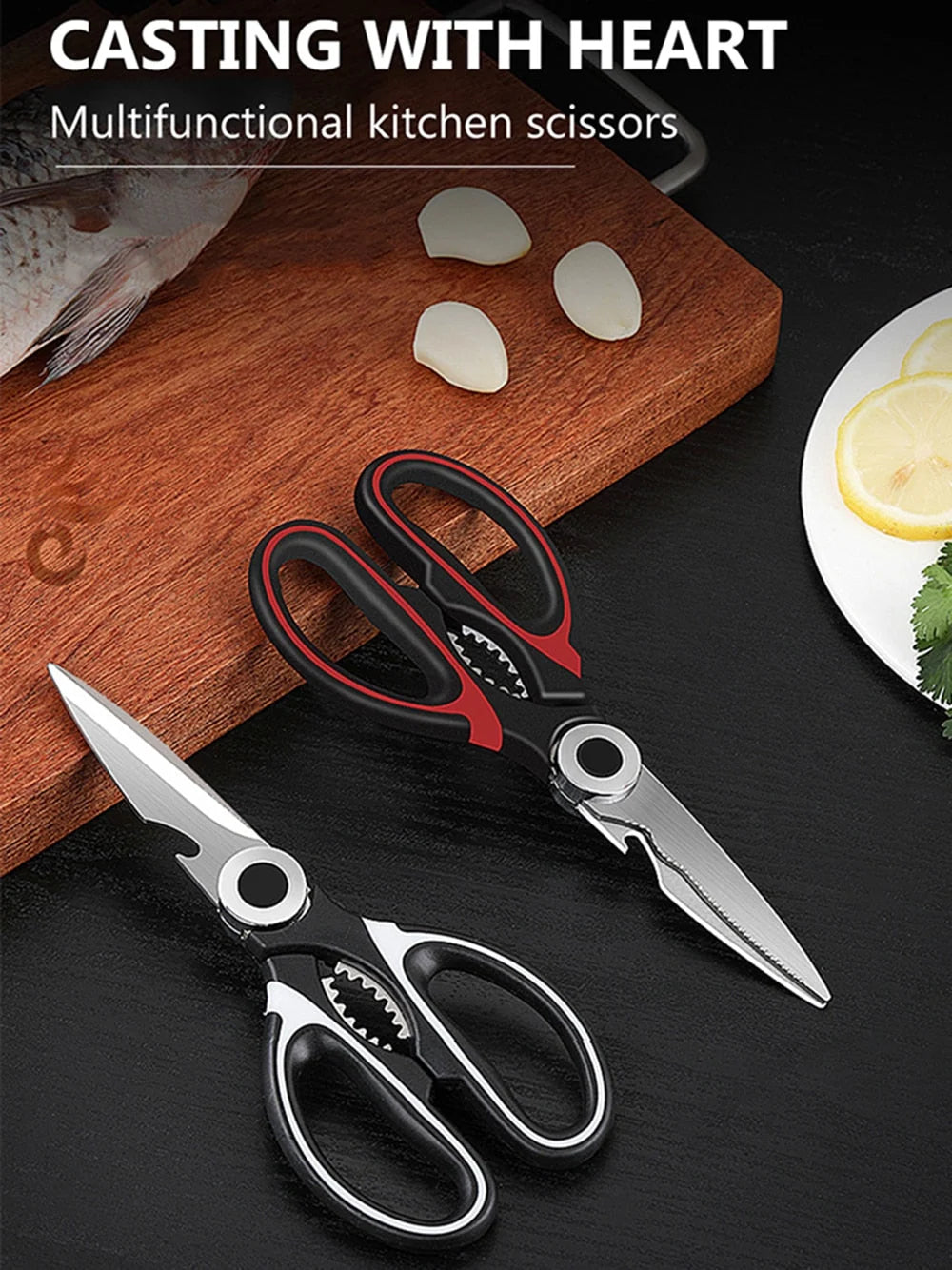 Kitchen Shears Stainless Steel Built-In Bottle & Jar Openers