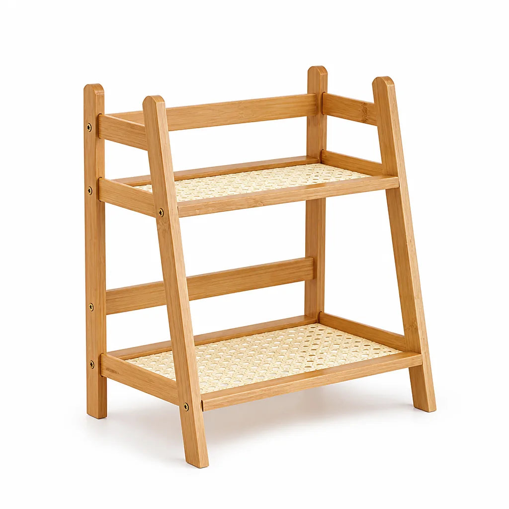 Kitchen Shelf 2-Tier Bamboo Slatted Space-Saving