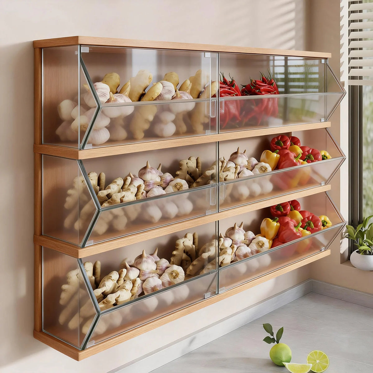 Kitchen Storage Basket Wall-Mounted Ventilated Space-Saving