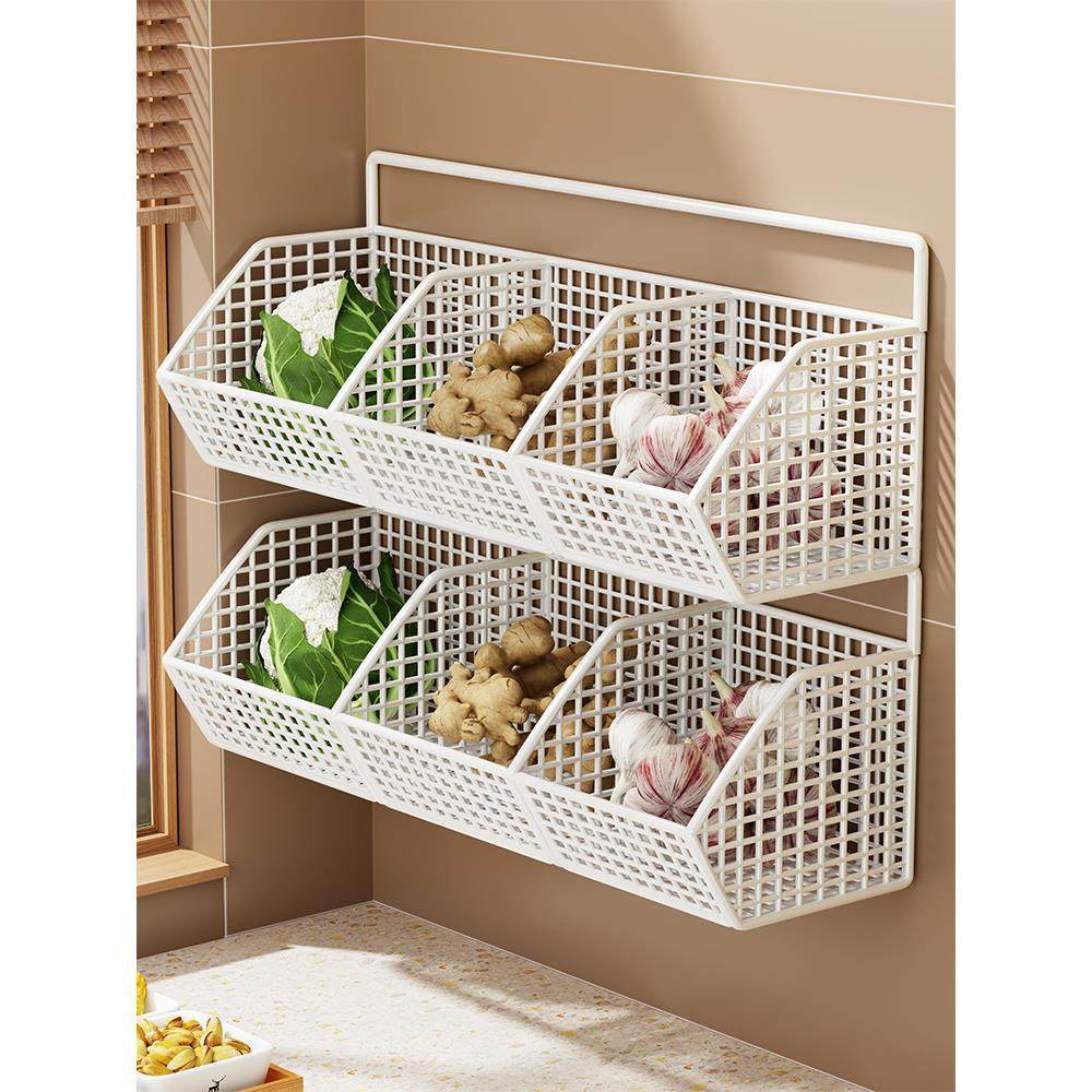 Kitchen Storage Basket Wall-Mounted Ventilated Space-Saving