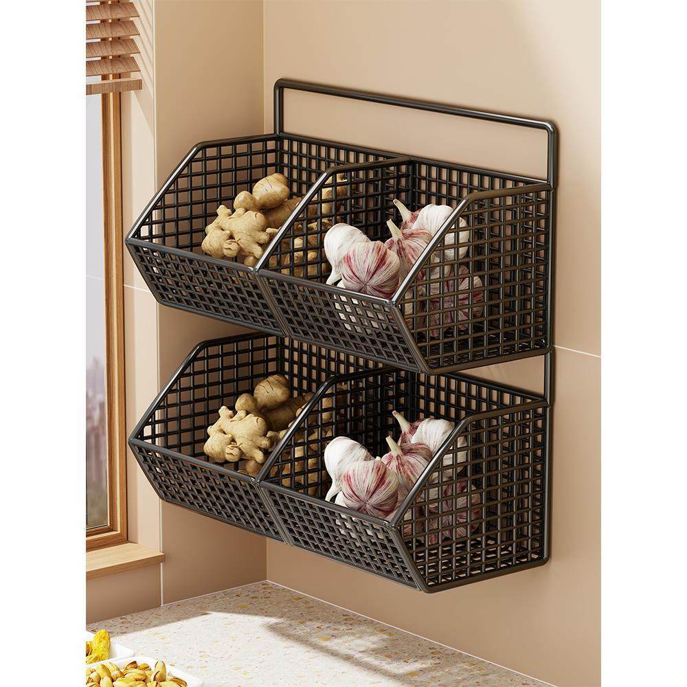 Kitchen Storage Basket Wall-Mounted Ventilated Space-Saving