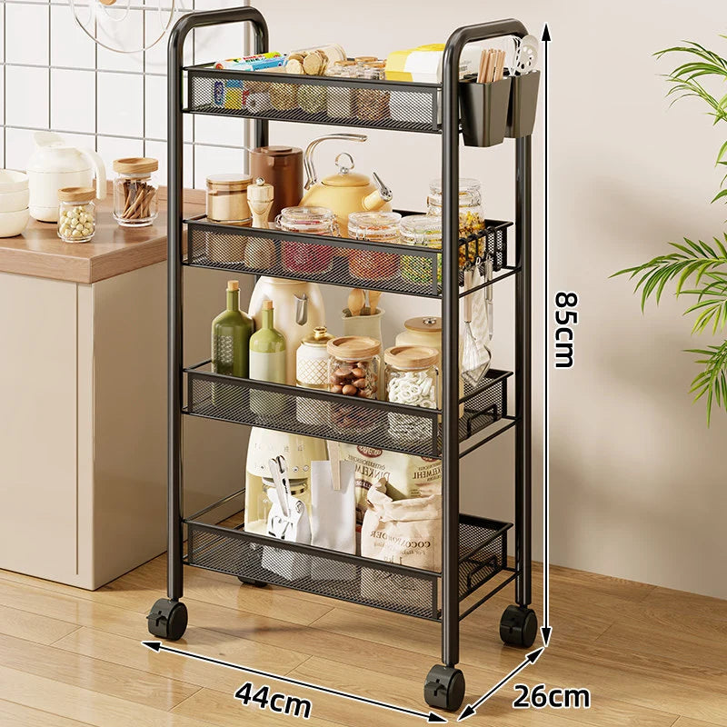 Kitchen Storage Cart 3-Tier Ventilated Mesh Locking Casters