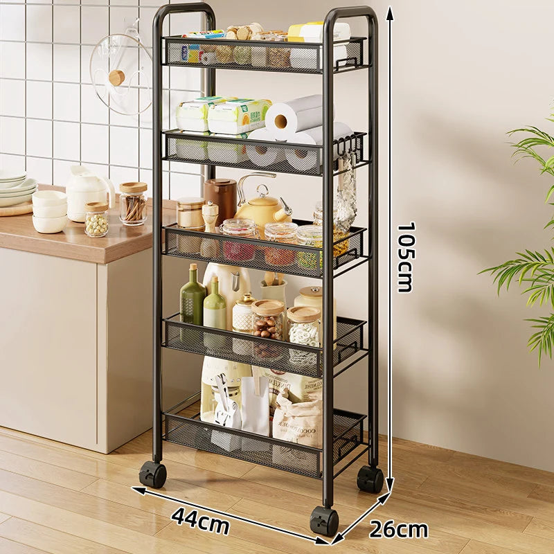 Kitchen Storage Cart 3-Tier Ventilated Mesh Locking Casters