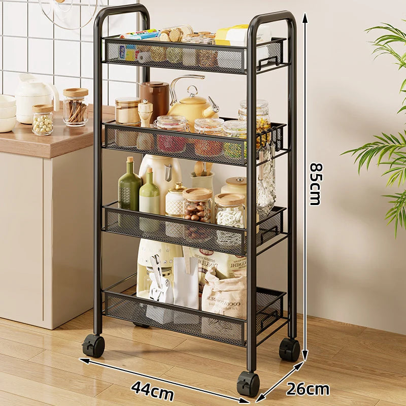 Kitchen Storage Cart 3-Tier Ventilated Mesh Locking Casters