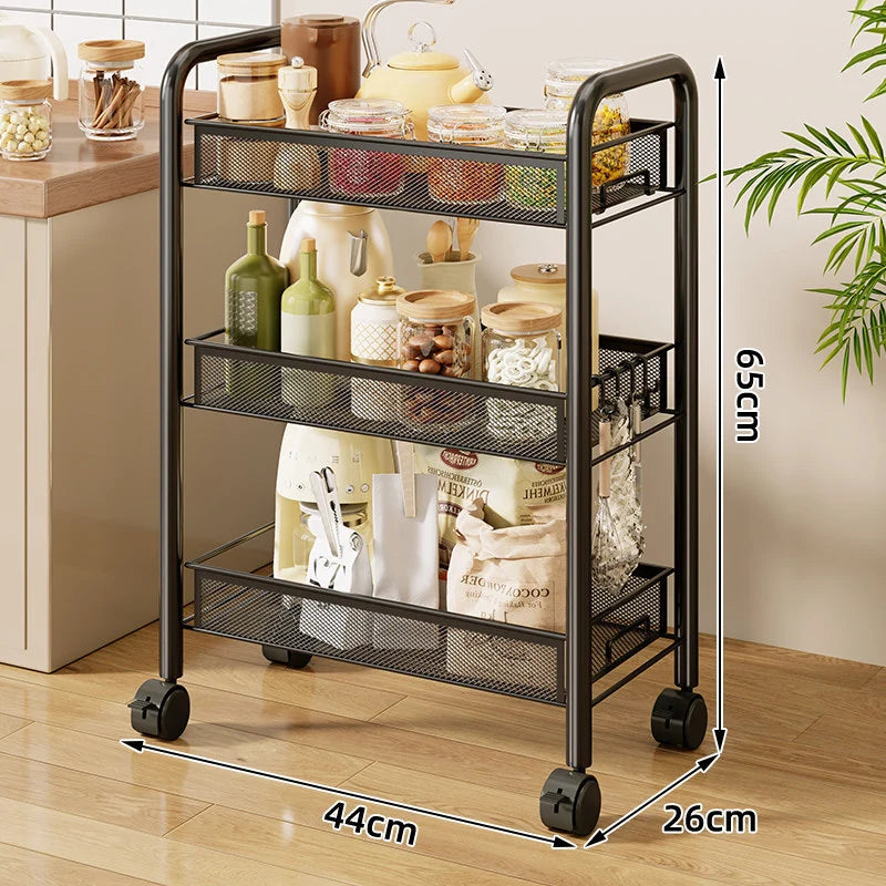 Kitchen Storage Cart 3-Tier Ventilated Mesh Locking Casters