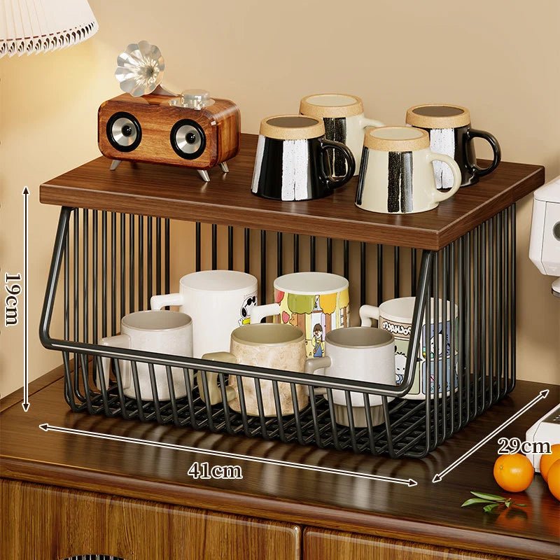 Kitchen Storage Cart Four-Tier Wooden Top Rolling Wheels