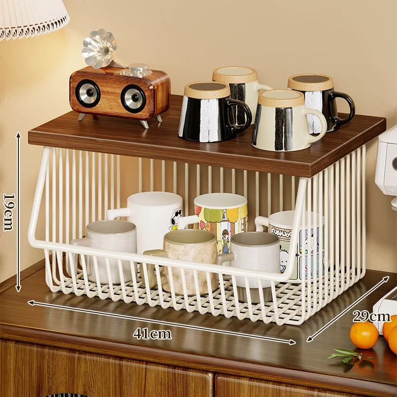 Kitchen Storage Cart Four-Tier Wooden Top Rolling Wheels