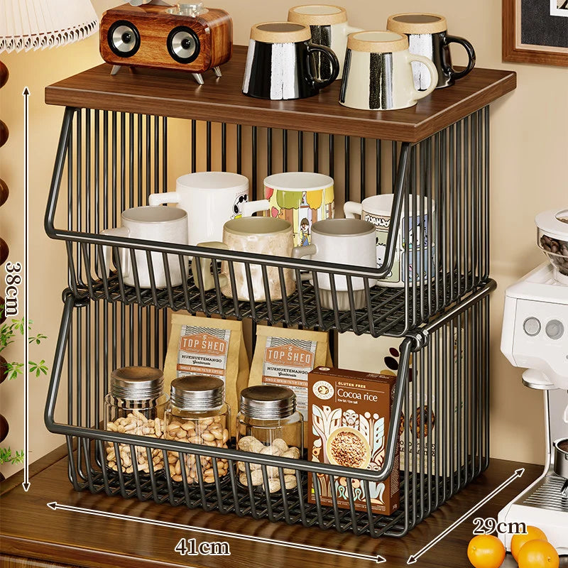 Kitchen Storage Cart Four-Tier Wooden Top Rolling Wheels