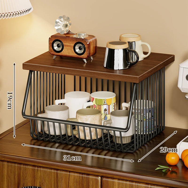 Kitchen Storage Cart Four-Tier Wooden Top Rolling Wheels