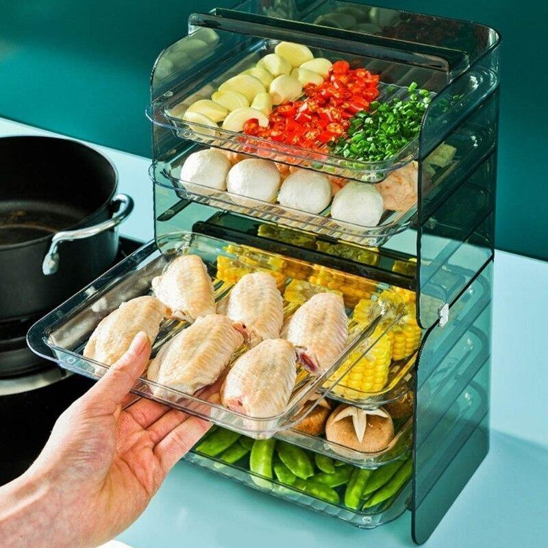 Kitchen Storage Rack 3-Tier Stackable Slide-Out Drawers