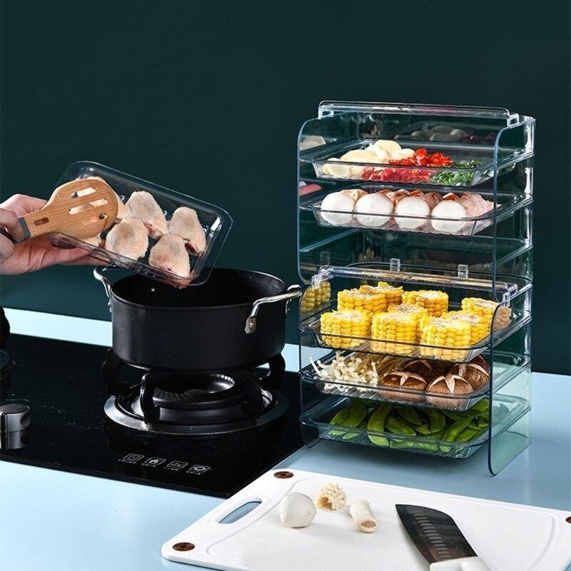 Kitchen Storage Rack 3-Tier Stackable Slide-Out Drawers