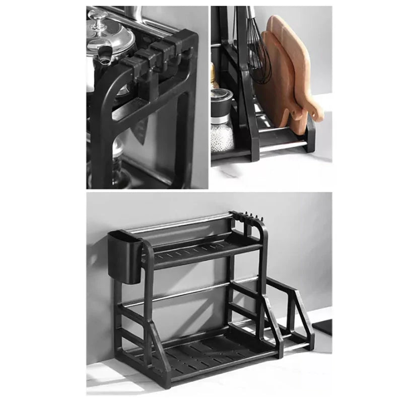 Kitchen Storage Rack Stainless Steel Two-Tier With Drainage