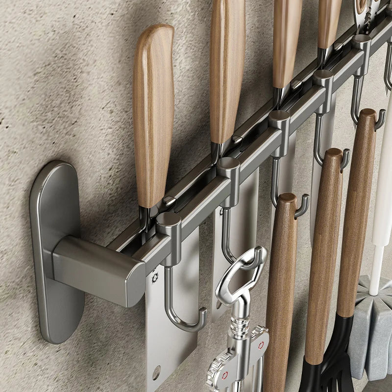Kitchen Utensil Hook Rail Stainless Steel No-Drill Mount