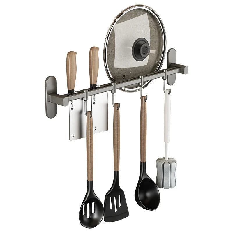 Kitchen Utensil Hook Rail Stainless Steel No-Drill Mount