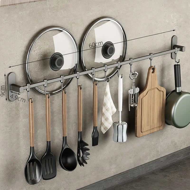 Kitchen Utensil Hook Rail Stainless Steel No-Drill Mount