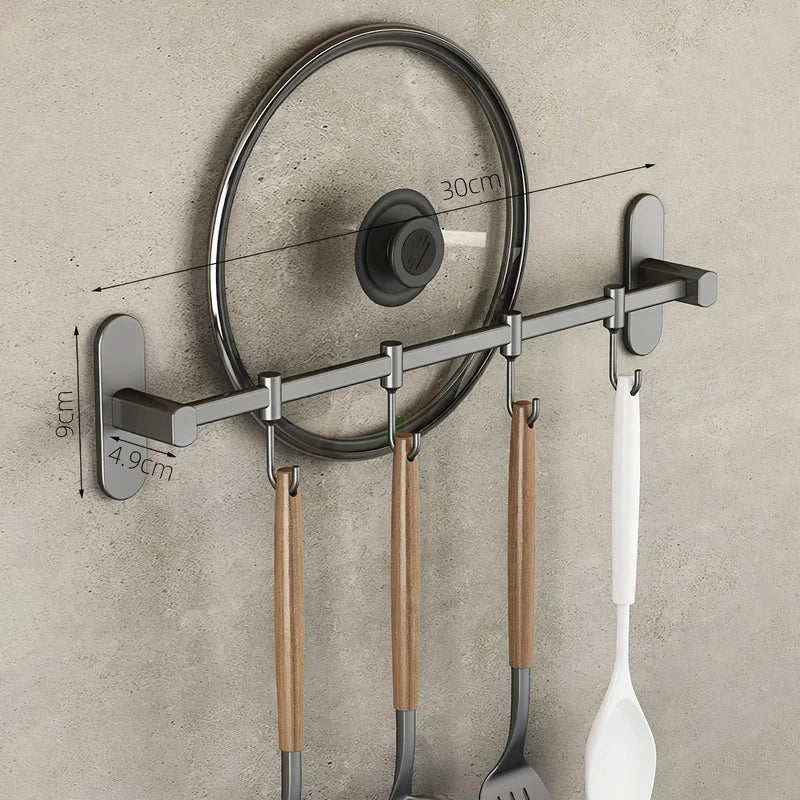 Kitchen Utensil Hook Rail Stainless Steel No-Drill Wall Mount
