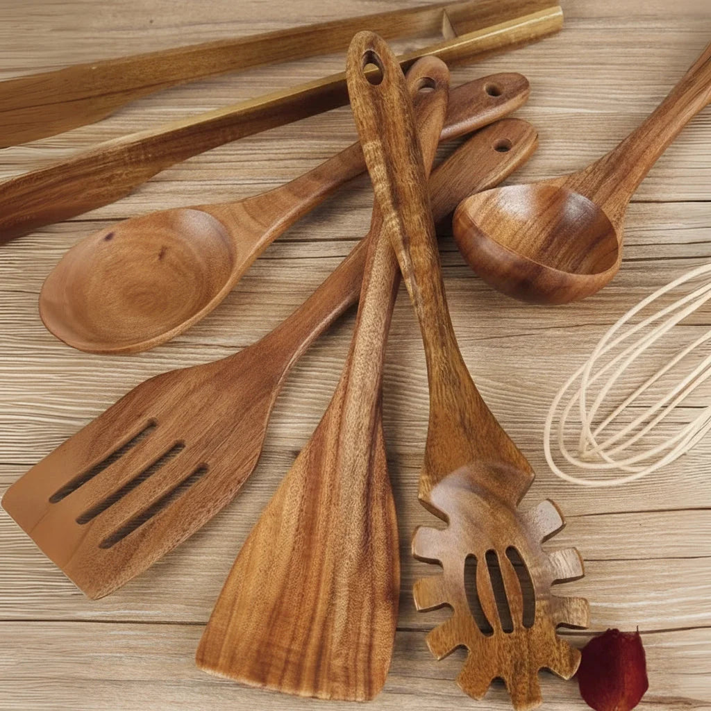 Kitchen Utensil Set Hardwood Heat-Resistant 7-Piece