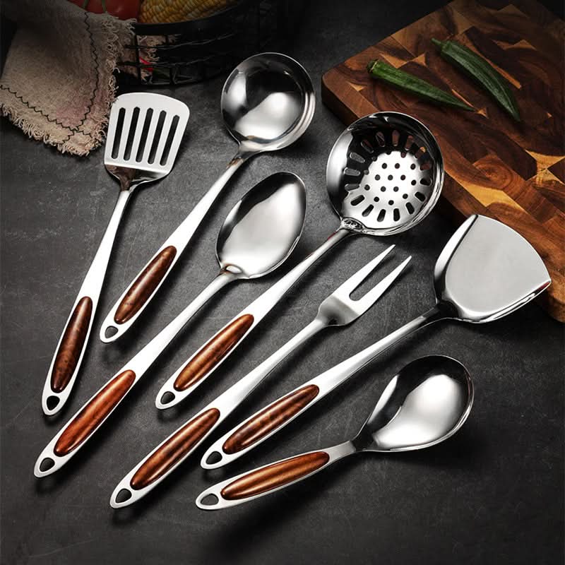 Kitchen Utensil Set Stainless Steel Non-Slip Dishwasher-Safe_handles