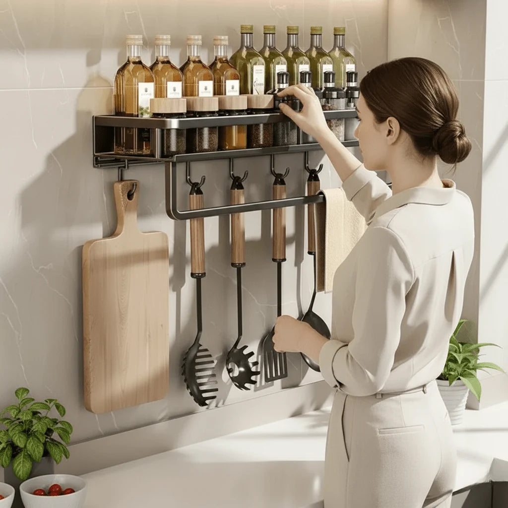 Kitchen Wall Shelf Powder-Coated Steel Space-Saving