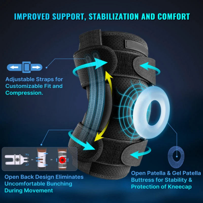 Knee Brace Hinged Gel Patella Pad & Removable Hinges