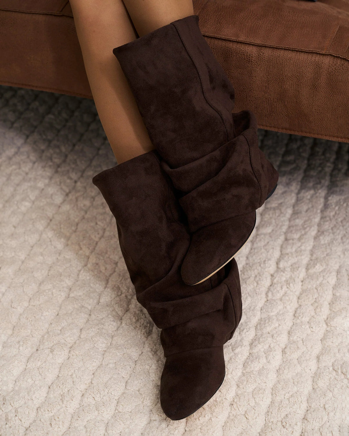 Knee-High Boots Slouchy Rounded Toe Dark Chocolate