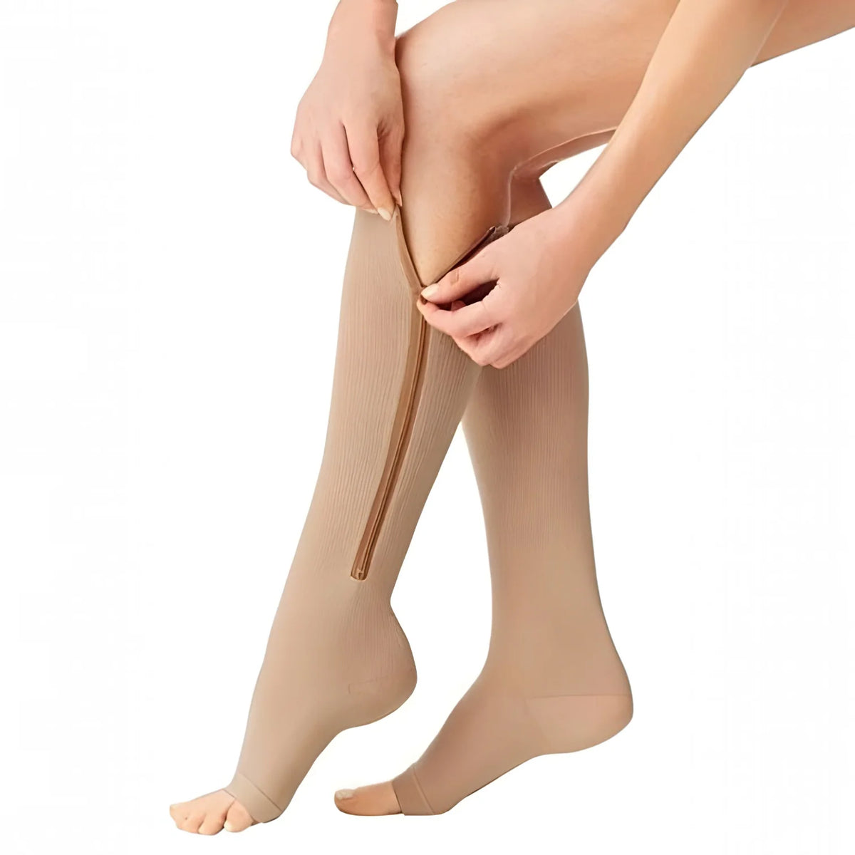 Knee-High Compression Socks Side-Zip Graduated Compression Open Toe