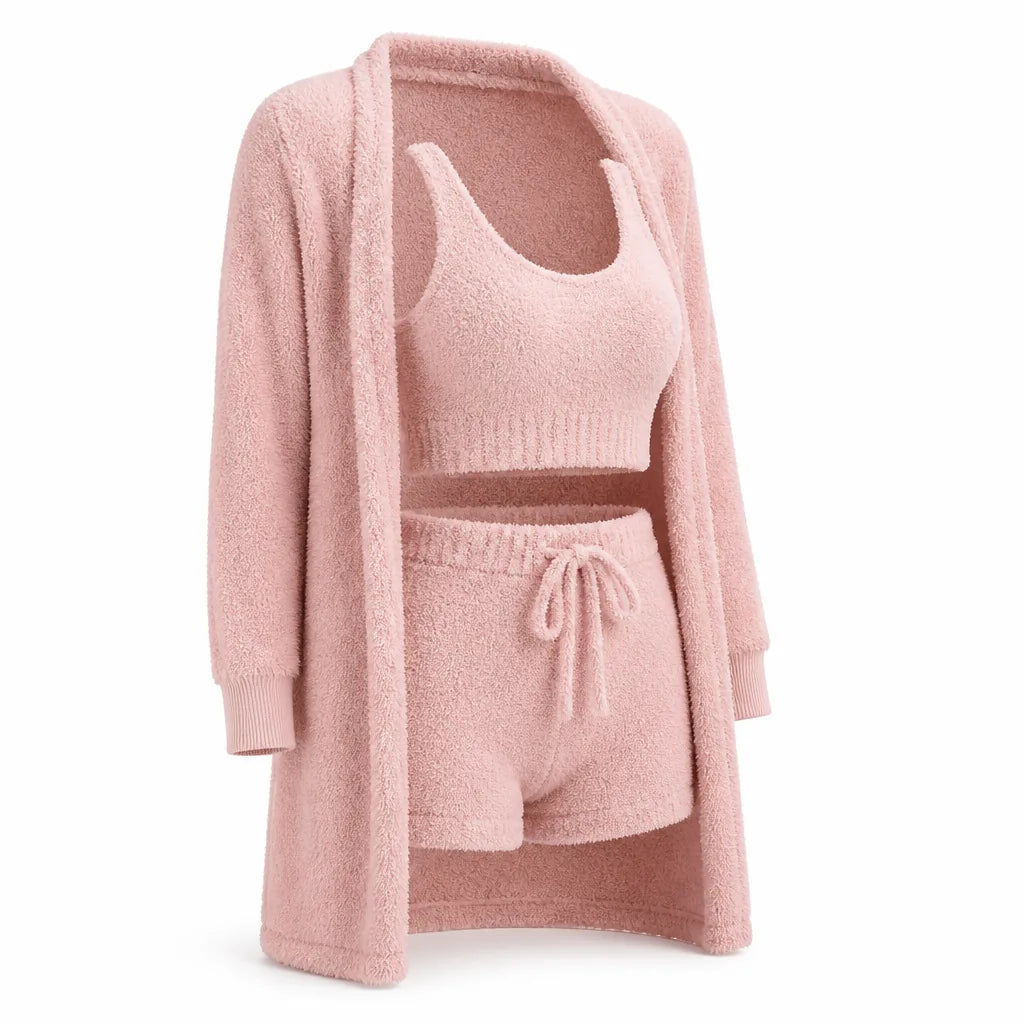 Knit Loungewear Set 3-Piece High-Waist Plush & Stretch