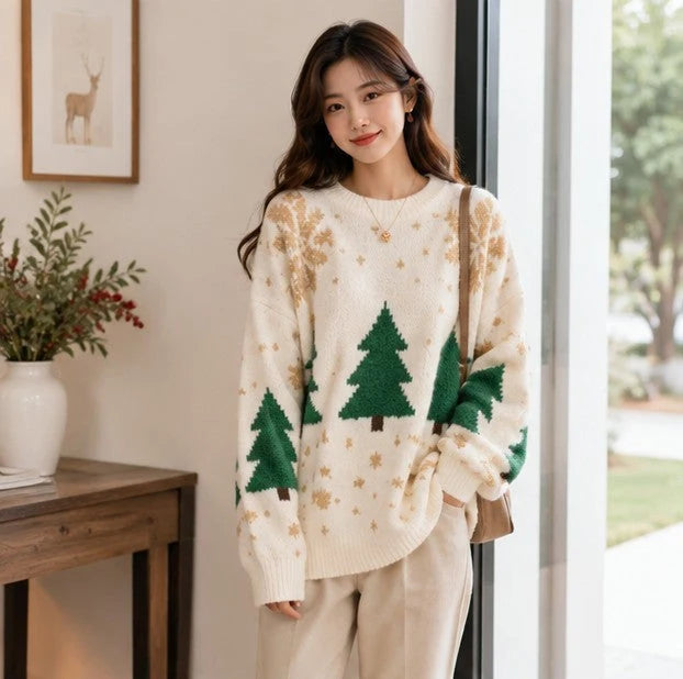 Knit Sweater Snowflake Pattern Soft No-Itch