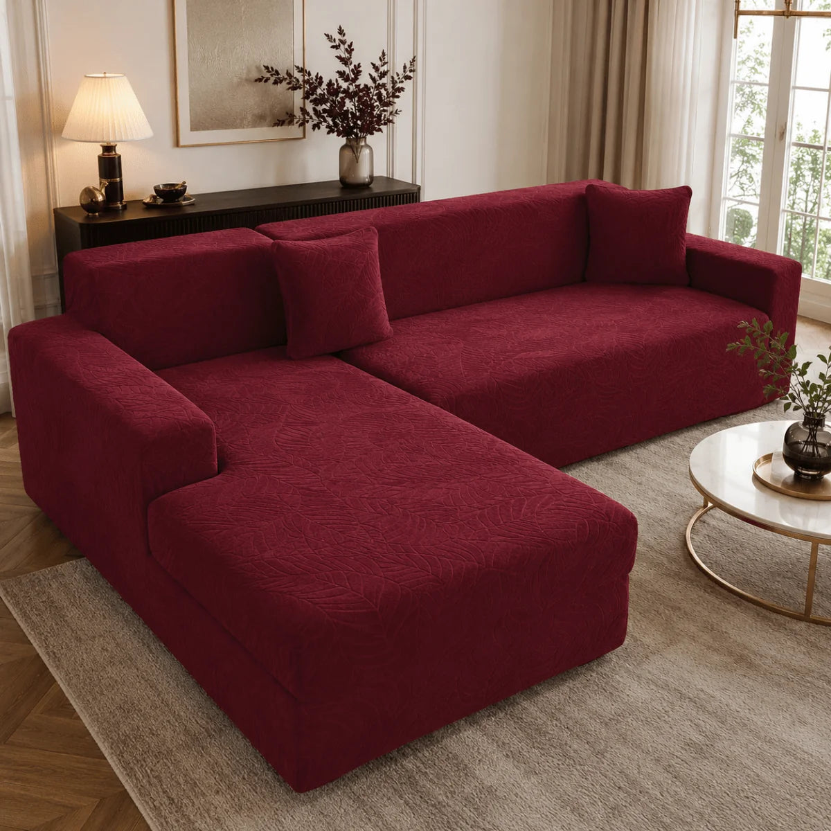 L-Shaped Sofa Cover Polyester Machine Washable Upholstery Protection