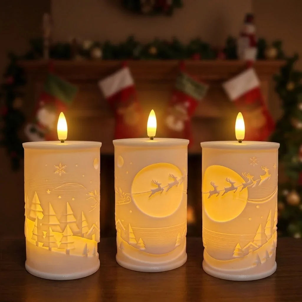 LED Candle Fir Tree & Snowflake Relief Battery-Operated Timer