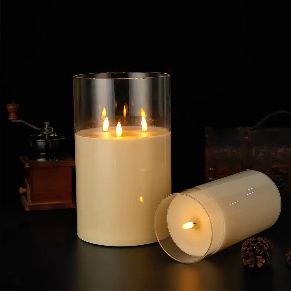 LED Candle Paraffin Wax Triple Flickering Flames