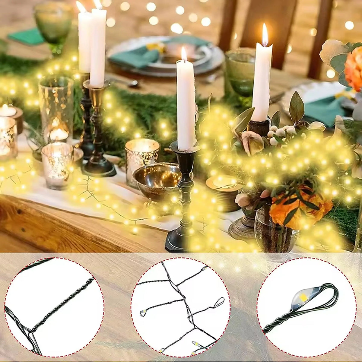 LED Cluster String Lights Dense, Dimmable & Remote Control