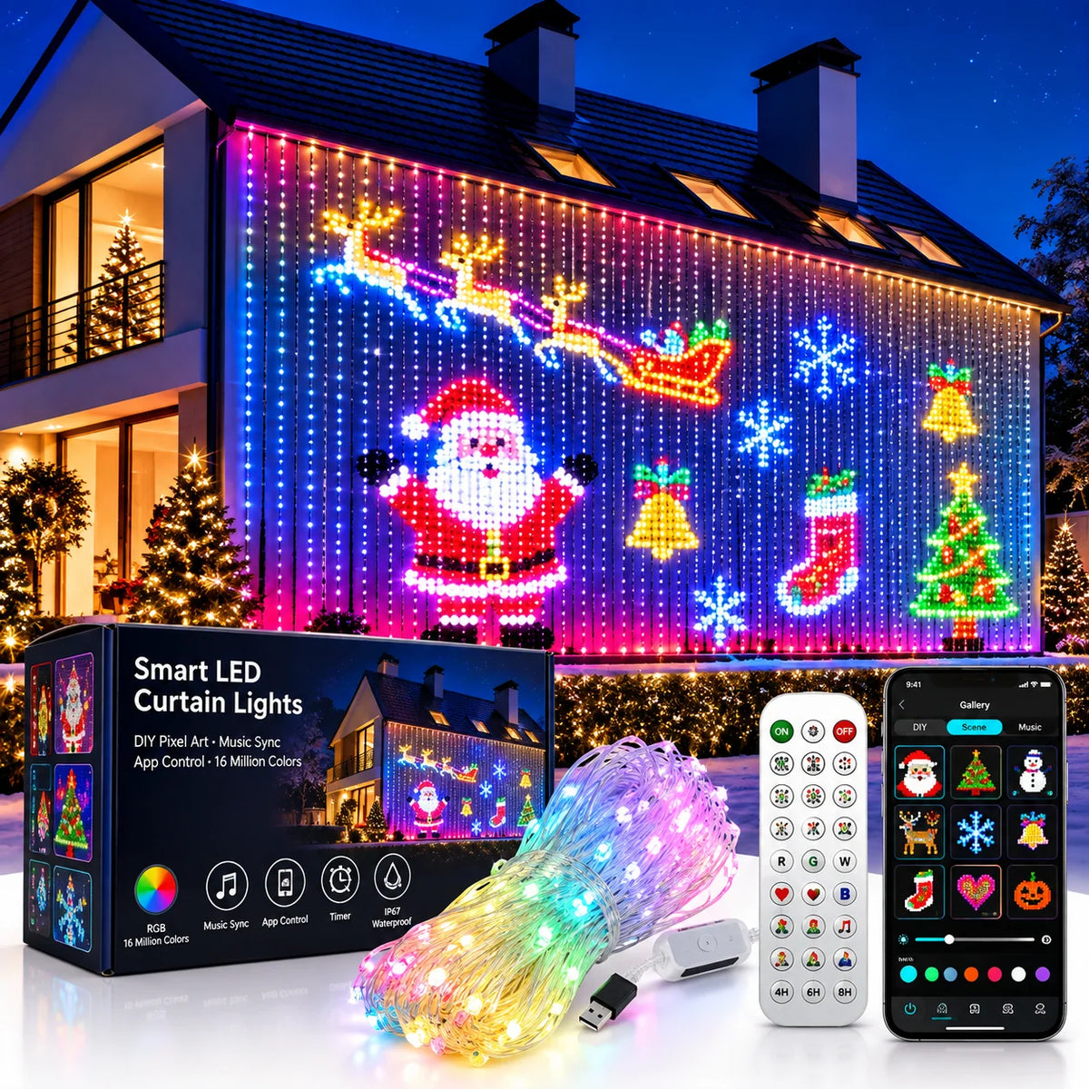 LED Curtain Lights RGB Color Changing App-Controlled Music Sync