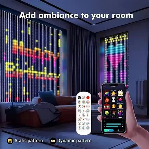 LED Curtain Lights RGB Color Changing App-Controlled Music Sync