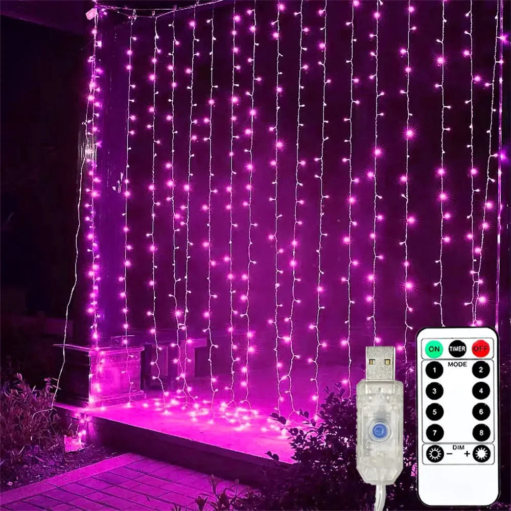 LED Curtain Lights USB Type-C 8 Lighting Modes
