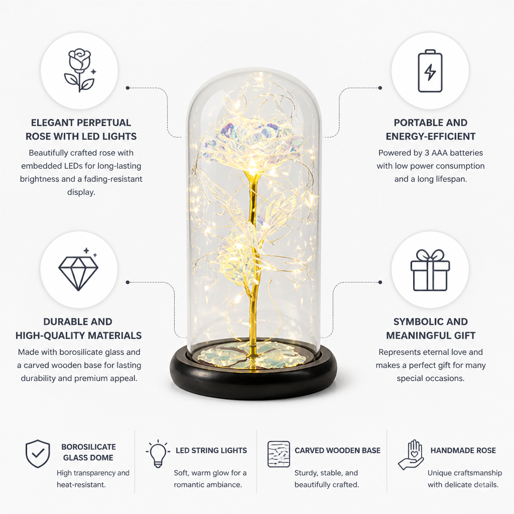 LED-Illuminated Borosilicate Glass Dome Light (Battery-Operated)
