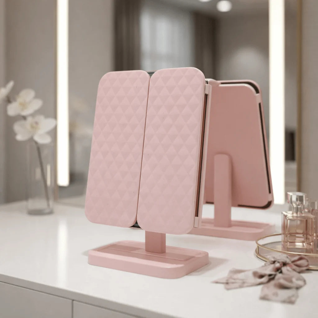 LED Makeup Mirror Adjustable Lighting 2x & 3x Magnification Foldable