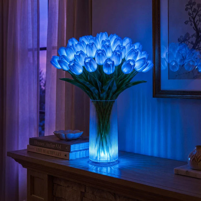 LED Tulip Bouquet 10 Glowing Stems Cordless Battery-Powered Decor