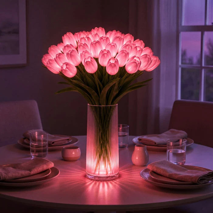 LED Tulip Bouquet 10 Glowing Stems Cordless Battery-Powered Decor