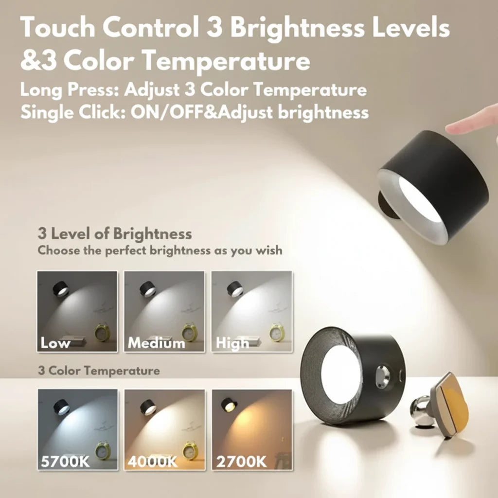 LED Wall Light Magnetic Mount USB Rechargeable & Touch Dimmer