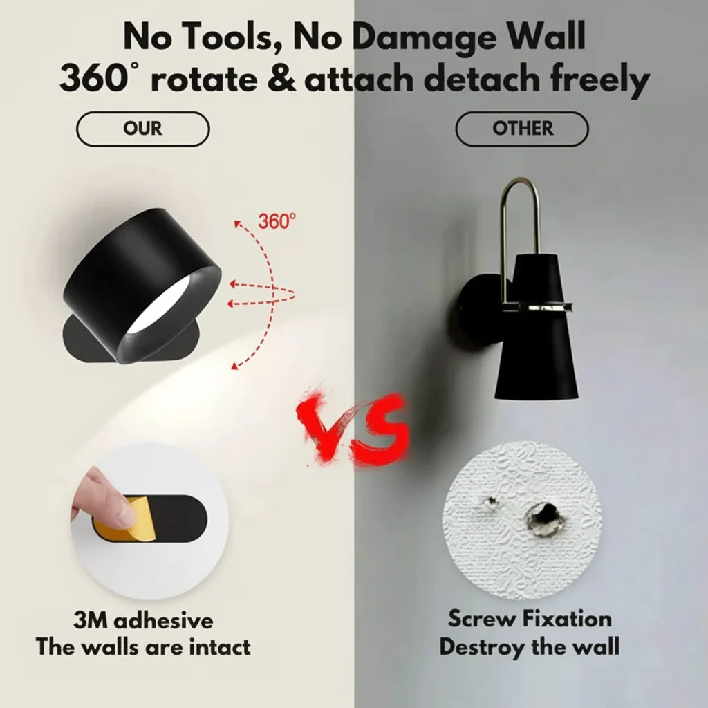 LED Wall Light Magnetic Mount USB Rechargeable & Touch Dimmer