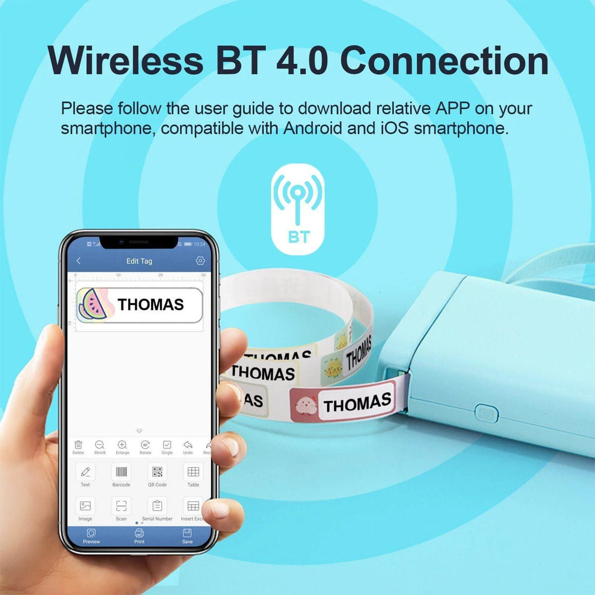 Label Printer Portable Wireless Bluetooth Inkless Thermal Printing