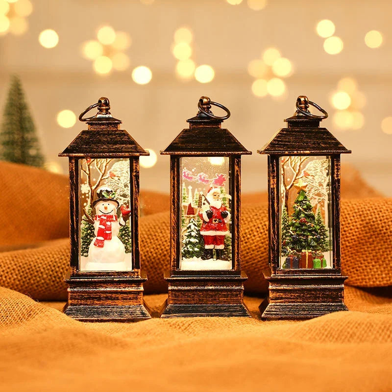Lantern Snowman & Tree Glitter LED Battery Operated