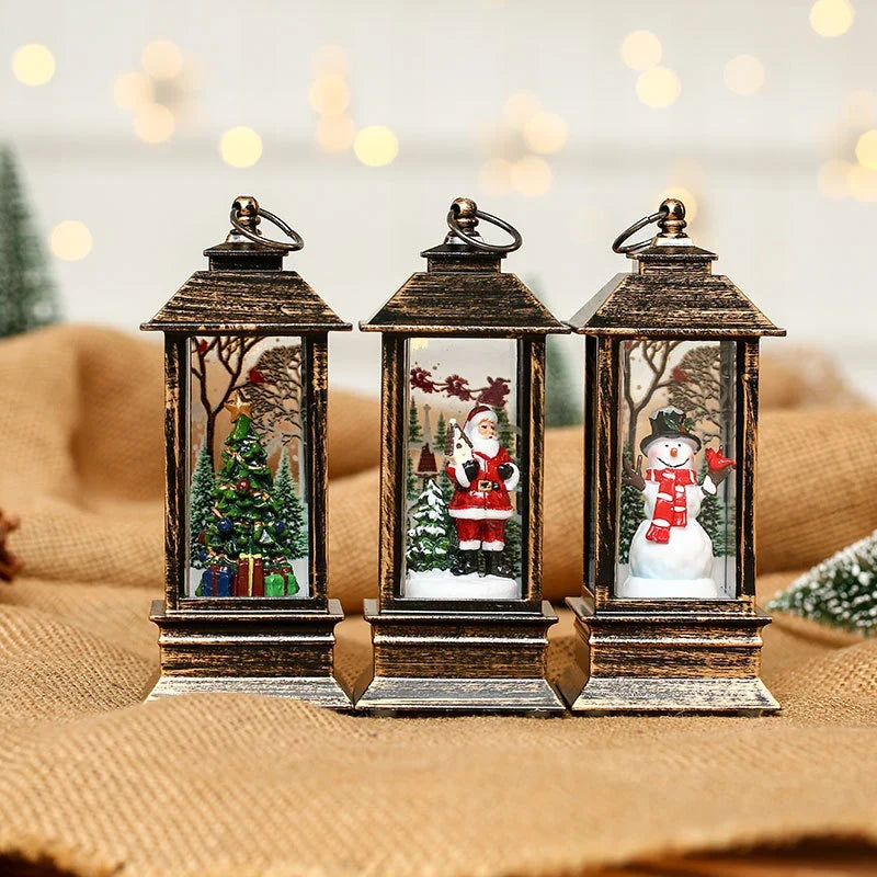 Lantern Snowman & Tree Glitter LED Battery Operated