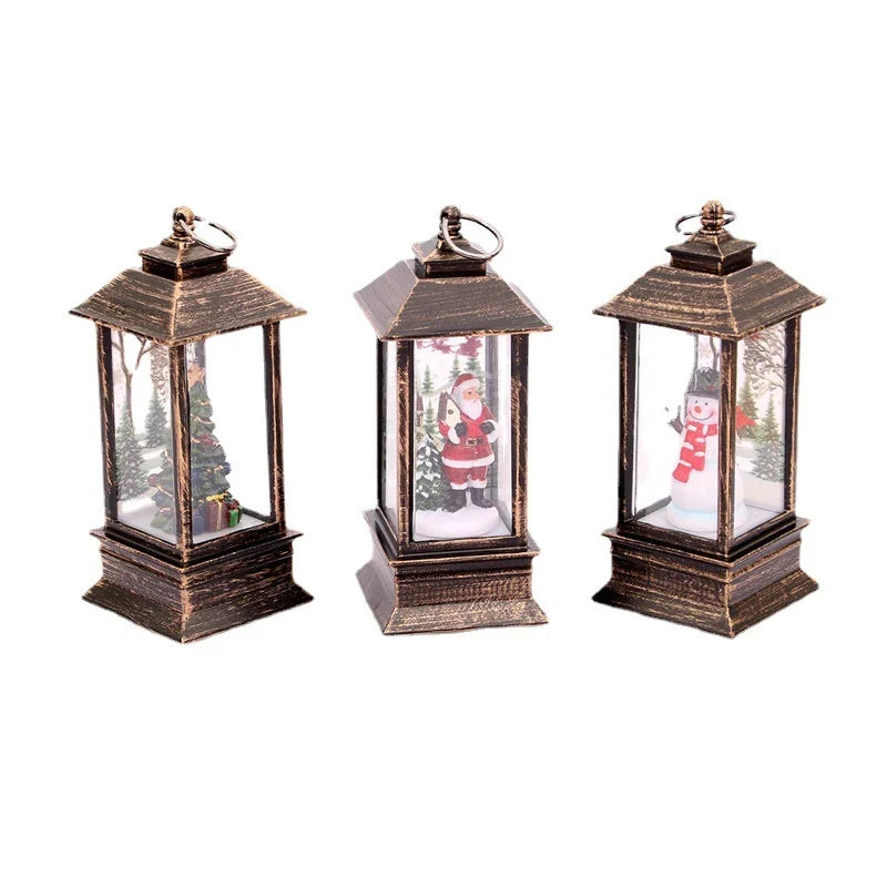 Lantern Snowman & Tree Glitter LED Battery Operated
