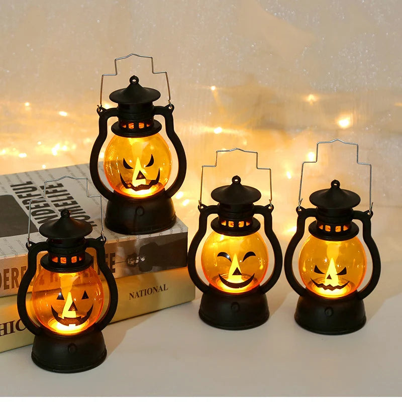 Lantern Spooky Pumpkin Metal Frame Warm LED