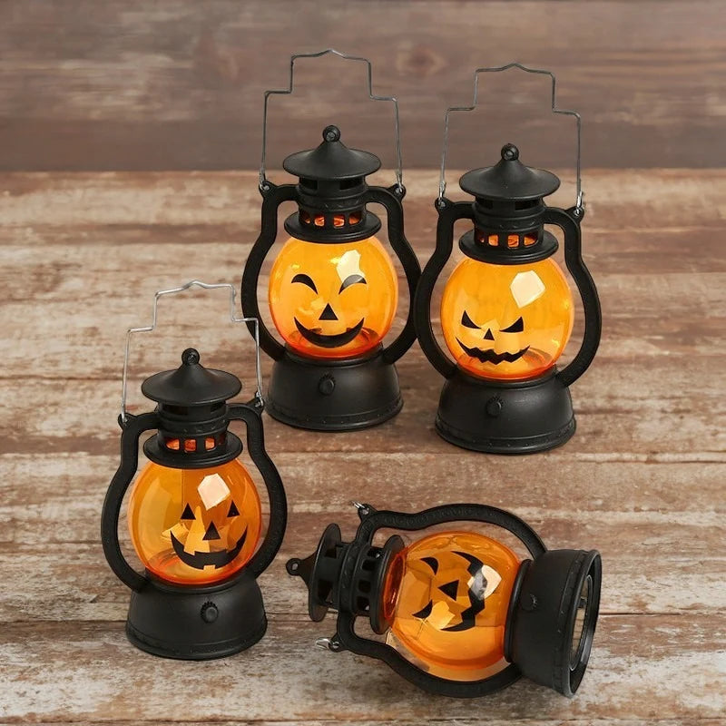 Lantern Spooky Pumpkin Metal Frame Warm LED
