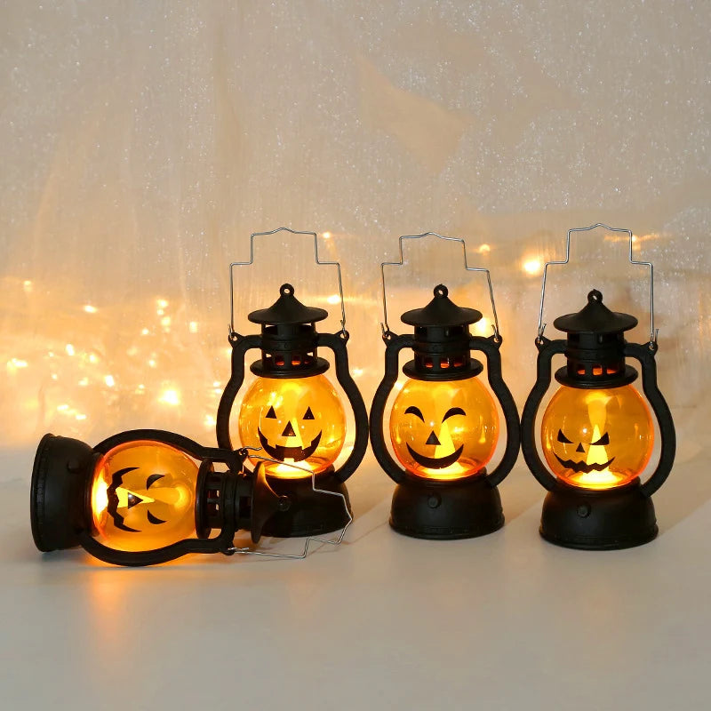 Lantern Spooky Pumpkin Metal Frame Warm LED