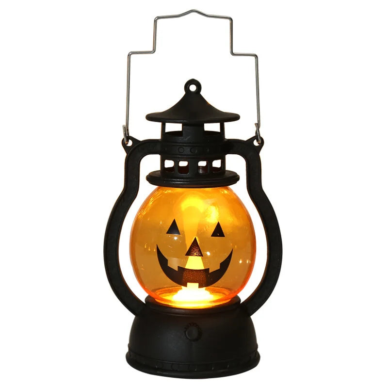 Lantern Spooky Pumpkin Metal Frame Warm LED
